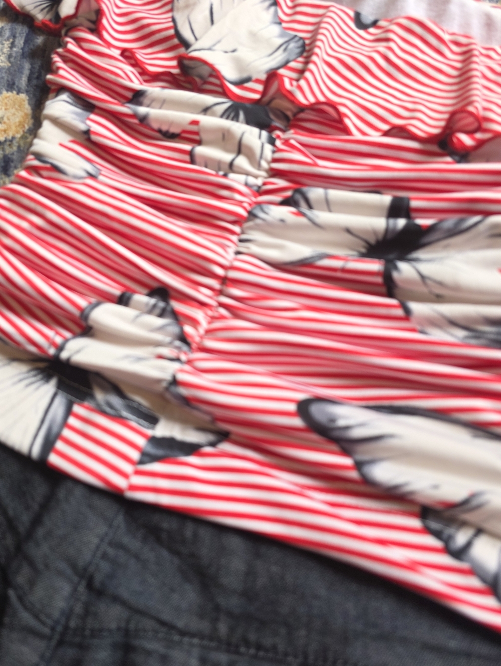 Y2k Vintage Summer Srapless One piece Butterfly Print Red And White Stripes - Picture 5 of 7